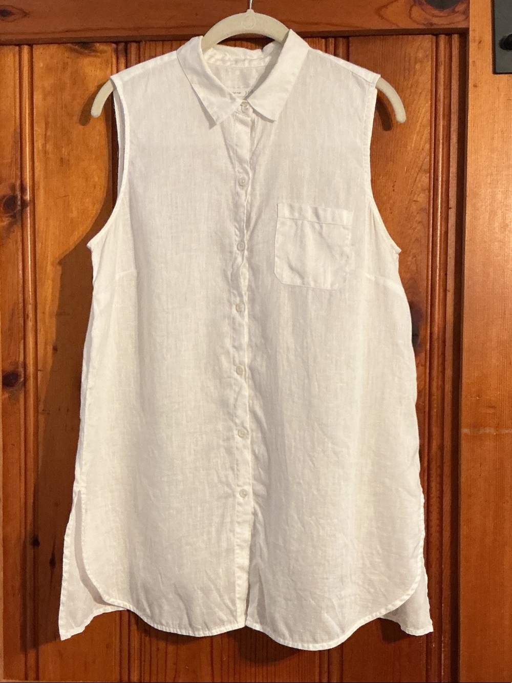 J. Jill Sleeveless White Linen Button-Front Tunic 100% Linen